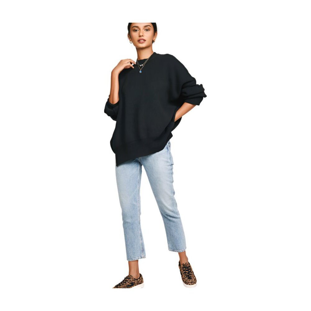 Free People Easy Street Tunic Sweater Black Womens Large NWT